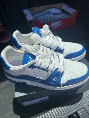 Louis Vuitton White and Blue Men's Low-Top Sneakers